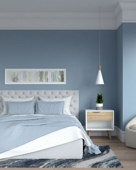 Bedroom With Blue Bed, Bedding Color Ideas, Color Ideas For Bedroom, Bedroom With Blue Walls, Navy Blue Bedroom Decor, Blue Themed Bedroom, Baby Blue Bedrooms, Blue And Grey Bedding, Bedding Colors