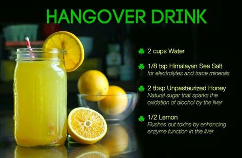 HangoverDrink. Hangover Drink Recipes, Vitamins For Hangover, Hangover Remedy, Hangover Drink, Hangover Headache, Hangover Food, Clean Meals, Caffeine Withdrawal, Parasite Cleanse