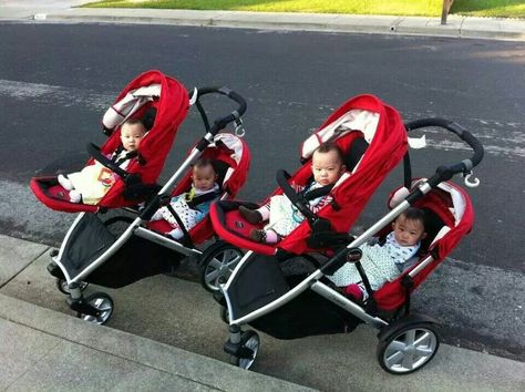 WANG IDENTICAL QUADRUPLETS:  The Girls are Audrey, Emma, Natalie and Isabelle.  This is the Babies first stroller. Quadruplets Stroller, Quadruplets Nursery, Identical Quadruplets, Shameless Dr, Triple Stroller, Quad Stroller, Baby Cars, Twin Strollers Infants, Baby Doll Strollers