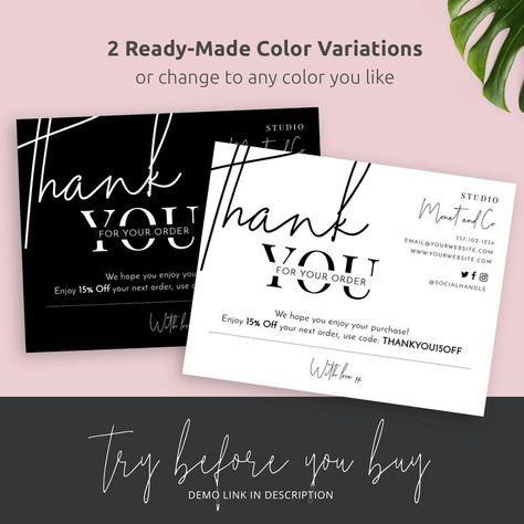 Small business thank you card for customer appreciation Business Thank You Notes, Note Card Template, Order Cards, Small Business Cards, Packaging Ideas Business, Thank You Card Design, Small Business Packaging Ideas, Purchase Card, Printable Business