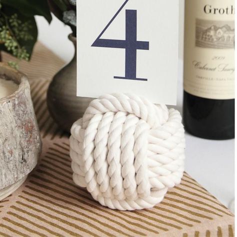 Wedding Knot, Monkey Fist Knot, Nautical Table, Nautical Themed Party, Nautical Knots, Top Wedding Trends, Table Card Holder, Wedding Card Holder, White Rope