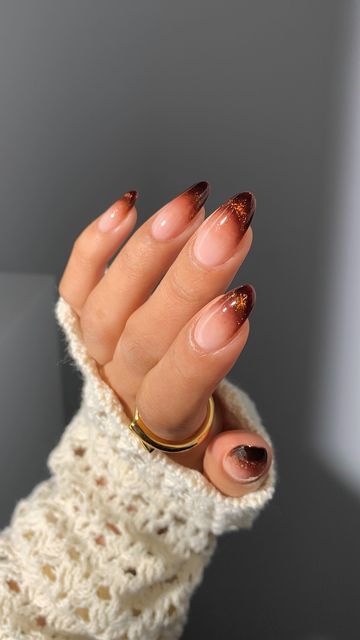 𝗖𝗲𝗿𝗶𝘀𝗲 ♡ on Instagram: "the love witch coded 🤎✨  using @GELCARE®  • cashew milk • jelly brown • gold velvet link in bio, code ‘glossytipped’*  candle & cuticle oil are softher<3 @katiesnails_   *affiliate _____ #fallnails #cateyenails #glassnails #velvetnails #octobernails #autumnnails #gelcare" The Love Witch, Milk Jelly, Velvet Nails, October Nails, Cashew Milk, Glass Nails, Cat Eye Nails, Gold Velvet, Cuticle Oil