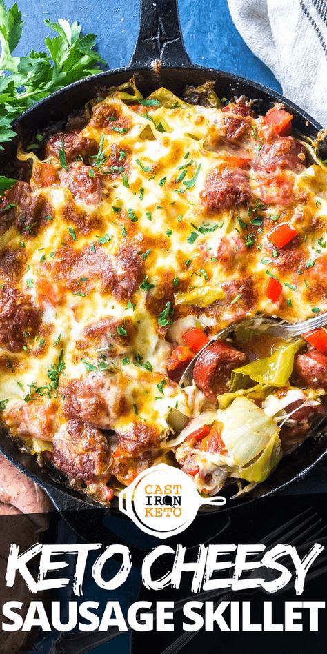 Cheesy Cabbage, Sausage Skillet Recipe, Keto Sausage Recipe, Cabbage Sausage, Sausage Skillet, Cena Keto, Skillet Dinner Recipes, Cabbage And Sausage, Skillet Dinners