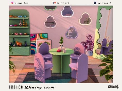 Pastel Swatches, Colorful Dining Room, Living Room Sims 4, Sims 4 Kitchen, Sims 4 Bedroom, Sims 4 Mm Cc, Tumblr Sims 4, Dining Room Colors, Sims 4 Characters