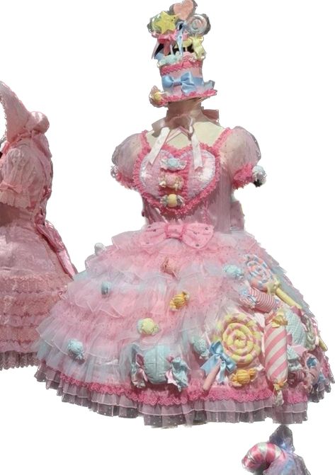 Candy Theme Dress, Candy Inspired Outfits, Dessert Clothing, Candyland Couture, Circus Core, Clowncore Fashion, Candy Clothes, Candy Dress, Japanese Harajuku