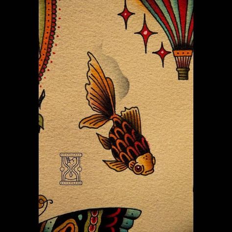 Classic Art Tattoo, Tattoo Small Ideas, Goldfish Tattoo, Space Art Projects, Book Art Projects, Art Flash, Small Ideas, Pop Art Drawing, Old School Tattoo Designs