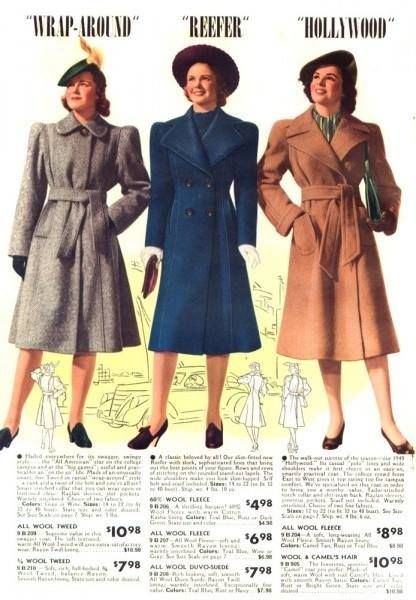 The clothes women wore were not designed by the fashionable and wealthy but by patriotism and practicality needed during times of war. Description from vintagedancer.com. I searched for this on bing.com/images 1940s Coat, 40s Mode, 1940s Fashion Women, Period Fashion, 1940s Woman, Mode Mantel, Fashion 1940s, 40s Fashion, Vintage Wardrobe