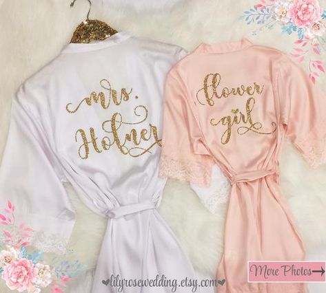 Bridesmaid Robes, Bridesmaid Gifts, Lace Bridal Party Robes, Lace Wedding Robes, Getting Ready Robe, Wedding Robes Getting Ready, Bride Robe Lace, Flower Girl Robes, Wedding Extras, Wedding Robes, Robe Wedding, Personalized Robe, Girls Robes, Lace Bride