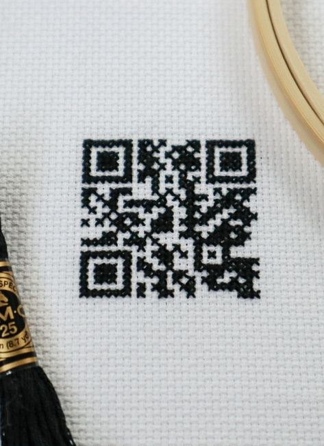 Qr Code Cross Stitch Pattern, Cross Stitch Qr Code, Qr Code Gift Ideas, Handmade Holiday Gifts, Stitch Gift, Framed Cross Stitch, Mini Cross Stitch, Mini Cross, Cross Stitching