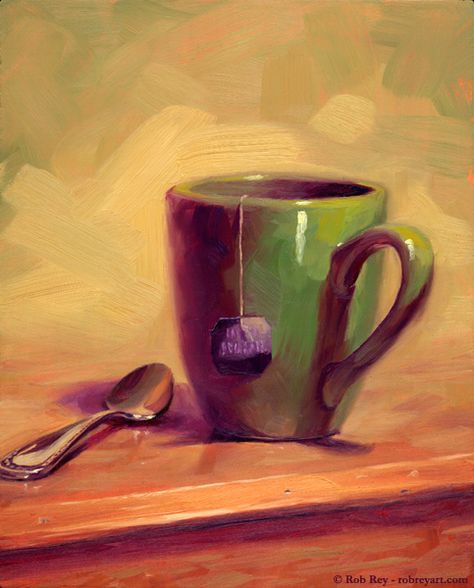 Teacup by Rob Rey Hyper Realistic Paintings, Tea Art, Painting Still Life, My Cup Of Tea, Still Life Art, Kitchen Art, Oil Painting Abstract, Still Life Painting, Oil Pastel