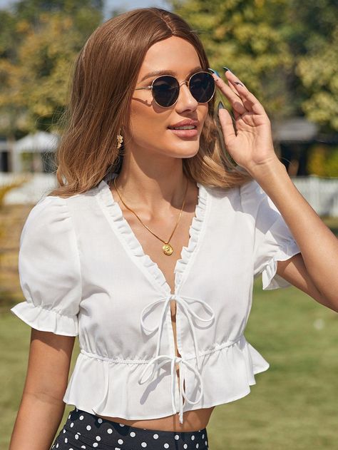 [CommissionsEarned] White Boho Short Sleeve Rayon Plain Non-Stretch Summer Women Tops, Blouses And Tee #whitebohoblouse Lace Blouse Styles, White Boho Blouse, Outfits Vestidos, Cute Short Dresses, Fashion Tops Blouse, Special Clothes, Boho Blouse, Cute Blouses, Eyelet Dress