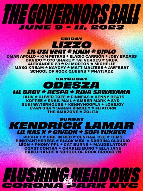 Gov Ball 2023 lineup announced: Kendrick Lamar, Lizzo, Odesza & more Lineup Design, Festival Lineup, Joey Badass, Governors Ball, Concert Poster Design, Rock Queen, Pusha T, Website Sign Up, Gov Ball