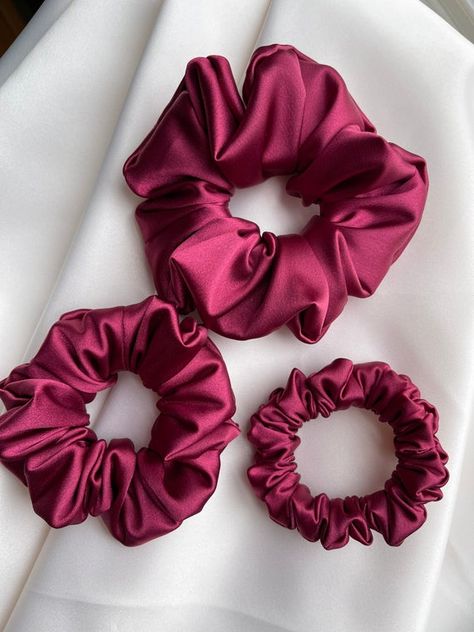 Bridesmaid Scrunchie, Red Scrunchie, Diy Hair Scrunchies, Hair Tie Accessories, Silk Hair, January Birthstone, Proposal Gifts, Matching Headband, Diy Hair Accessories