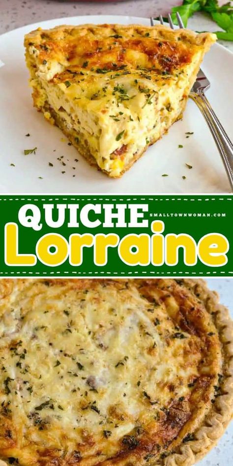 An easy brunch recipe for beginners! Everyone will love this egg quiche. Loaded with bacon, cheese, and onions, this classic Quiche Lorraine has a unique flavor. Save this simple breakfast idea! Easy Quiche Recipes, Quiche Recipe, Breakfast Quiche Recipes Easy, Best Quiche Recipes, Quiche Lorraine Recipe, Veggie Pies, Breakfast Quiche Recipes, Quiche Recipes Easy, Easy Brunch Recipes