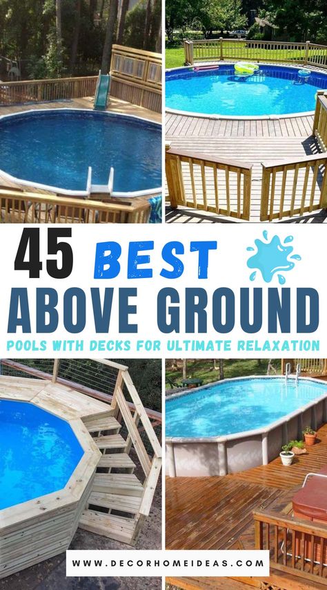 Best Above Ground Pools With Deck. Above-ground swimming pools are a popular, less-expensive alternative to in-ground pools. Get the best ideas on above-ground pools with deck with this top selection. #decorhomeideas Above Ground Pools With Decks, Modern Decks, Pools With Decks, Semi Above Ground Pool, Above Ground Pool Fence, Wood Pool Deck, Rectangle Above Ground Pool, Oval Above Ground Pools, Small Above Ground Pool