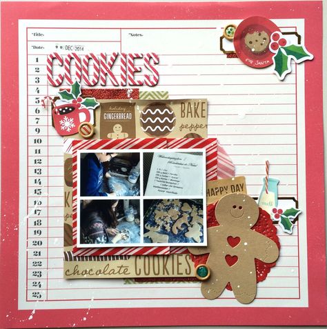 Cookie Scrapbook Layouts, Baking Christmas Cookies, Christmas Layout, Winter Scrapbooking, Scrapbook Christmas, Christmas Scrapbook Pages, Scrapbook Design Layout, Christmas Scrapbook Layouts, Cookie Craft