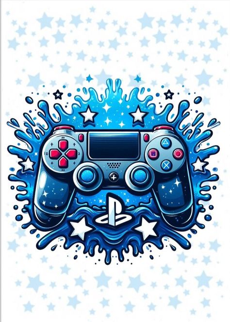 Gamer House, Playstation Party, Playstation Logo, Video Game Logos, Play 5, Baby Shower Cakes For Boys, Video Game Design, School Labels, Retro Video Games