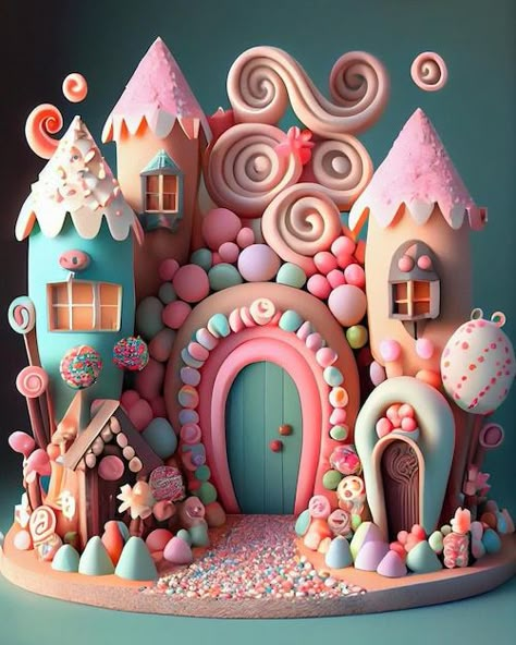 Candyland House, Candyland Games, Candy Houses, Game Cake, Candy Castle, Cartoon Building, Clay Art Ideas, Fairy Theme Party, Candy World