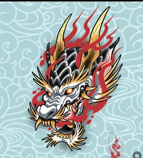 Traditional Japanese Dragon Tattoo Designs, Neo Traditional Dragon Tattoo, Dragon Head Tattoo Design, Traditional Tattoo Dragon, Japanese Cloud Tattoo, Traditional Owl Tattoos, Traditional Tattoo Stencils, Koi Tattoo Sleeve, Dragon Head Tattoo