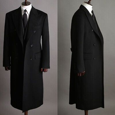 Great Shopping Men Long Overcoat Black Wool Blend Coat Winter Business Outwear Double Breasted, Mens Coats Jackets Slim Fit Coat Men, Men Long Black Coat, Suit Coats For Men, Black Clothes Ideas, Black Overcoat Men, Suit With Overcoat, Clothing For Men, Winter Suits Men, Winter Wedding Groom Attire