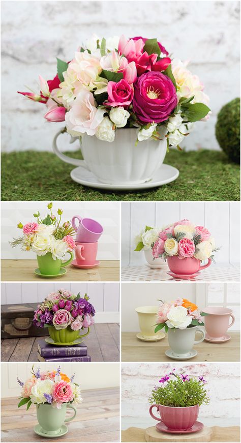 floral teacup arrangements idea for Mother's Day - The BEST Easy DIY Mother's Day Gifts and Treats Ideas - Holiday Craft Activity Projects, Free Printables and Favorite Brunch Desserts Recipes for Moms and Grandmas Pictures Of Flowers, Diy Flores, Fleurs Diy, Mothers Day Brunch, Diy Mothers Day Gifts, Flower Arrangements Diy, Holiday Craft, Mother's Day Diy, Deco Floral