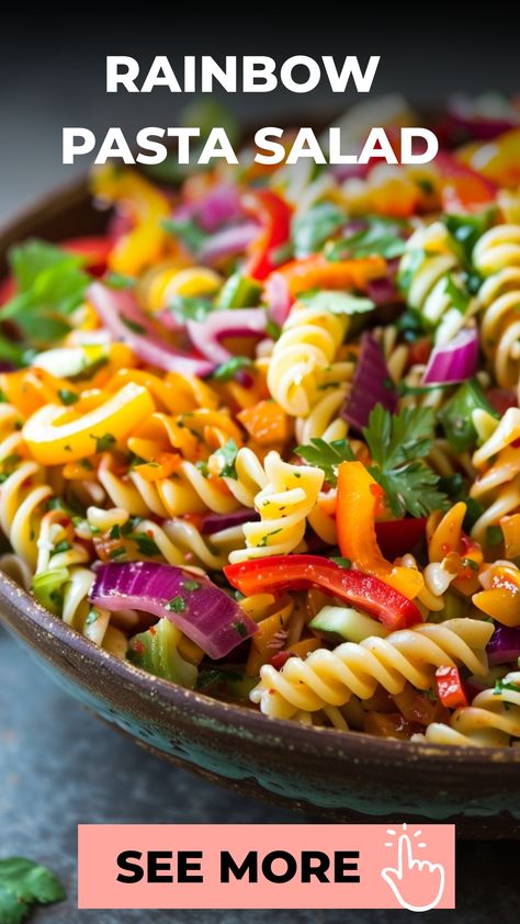 Try this vibrant and flavorful Rainbow Pasta Salad recipe for your next gathering. Packed with fresh veggies and tossed in a zesty dressing, it's the perfect dish to brighten up any table. This colorful salad is not only delicious but also visually appealing, making it a hit with both kids and adults. Whether you're hosting a summer picnic or looking for a light meal idea, this Rainbow Pasta Salad is sure to impress your guests with its taste and presentation. Give it a try today! Rainbow Pasta Salad Recipe, Rainbow Salad Recipe, Tri Color Pasta Salad Recipe, Rainbow Themed Food, Kids Pasta Salad, Pasta With Diced Tomatoes, Rainbow Pasta Salad, Tri Color Pasta Salad, Rotini Pasta Salad