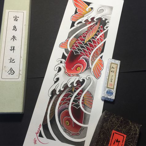 Double Koi Fish Tattoo, Koi Fish Tattoo Design, Fish Tattoo Design, Watercolour Tattoo, Dragon Tattoo Sketch, Full Hand Tattoo, Koi Tattoo Design, Sakura Tattoo, Maori Tattoos