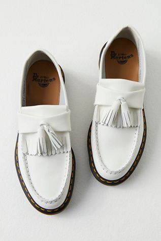 Dr. Martens Adrian Loafers | Free People Doc Martens Penny Loafers, Dr Martens Adrian Loafers Women Outfit, White Loafers Outfit Women, Dr Martens Adrian Loafers, White Loafers Outfit, Adrian Loafers, Dr Martens Loafers, White Dress Shoes Men, Dr Martens Adrian