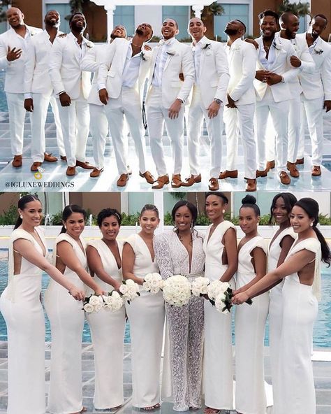 Squad goals 😍 Congrats @themair and @_dezsi ! Photograph All White Wedding Party Attire, White Wedding Party Attire, All White Wedding Party, Wedding Party Attire, White Wedding Party, African American Weddings, All White Wedding, Party Attire, Naija Fashion