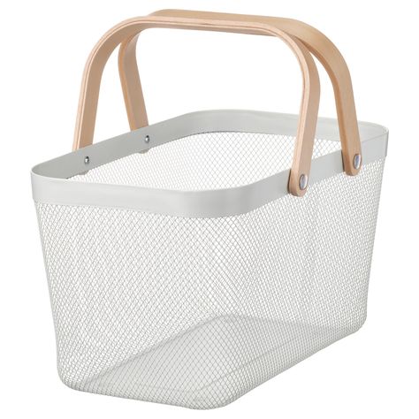 RISATORP basket, white, 27x42x23 cm This spacious basket with decorative handles has space for everything you need when you move between different rooms. Perfect for everything from work and hobby items to kitchen accessories. Easy to carry and decorative to have standing out in the open. Ikea Basket, Potato Storage, Pantry Baskets, Home Grown Vegetables, Media Storage, Small Hallways, Storage Boxes With Lids, Ikea Family, Kitchen Drawers