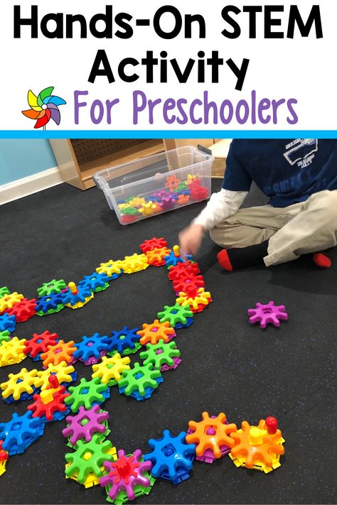 Are you looking to bring more STEM activities into your preschool classroom? I am sharing a fun and engaging preschool STEM activity using gears. Students get to combine mathmatics with engineering as they build different creations using gears. This hands-on, exploration activity allows students to learn through play. This is also a great activity for building classroom community and teaching cooperation. Studnets will love this exploration activity. Stem Cooperation Activities, Engaging Preschool Activities, Kindergarten Stem Bins, Preschool Engineering Activities, Technology Activities For Preschool, Stem For Preschoolers, Preschool Stem Activities, Classroom Stem Activities, Stem Kindergarten