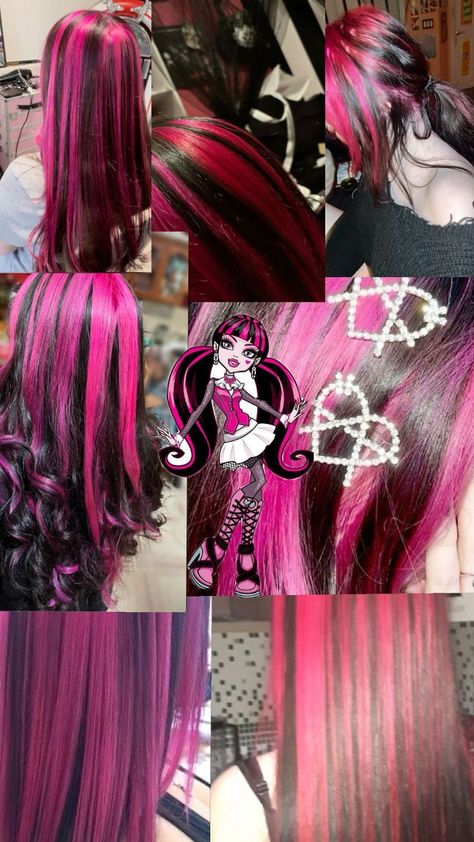 draculaura's hair Draculaura Core, Draculaura Hair, Pink Hair Streaks, Skunk Hair, Monster High Draculaura, Hairstyle Examples, Cute Hair Colors, Hair Inspiration Long, Hair Streaks