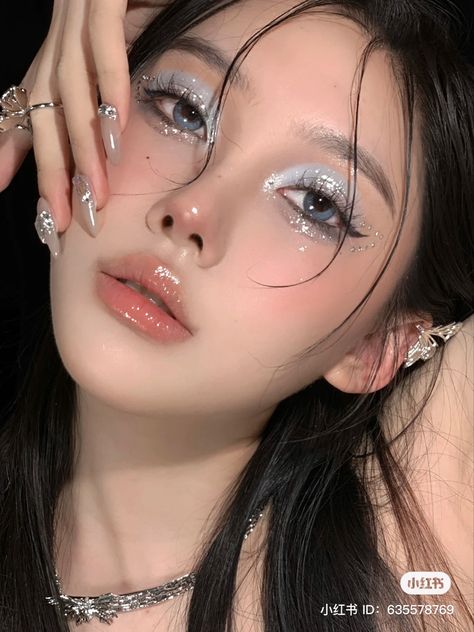 Sparkly Makeup, Rhinestone Makeup, Chinese Makeup, Douyin Makeup, Korean Eye Makeup, Rave Makeup, Ethereal Makeup, Fairy Makeup, Mermaid Makeup