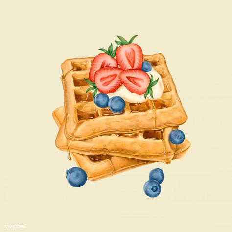 Hand drawn stacked waffles with berries mockup | free image by rawpixel.com / Noon Sweet Waffles, Homemade Blueberry Pie, Mixed Berry Pie, Banana Waffles, Cupcake Vector, Homemade Scones, Dessert Illustration, 귀여운 음식 그림, Bakery Menu