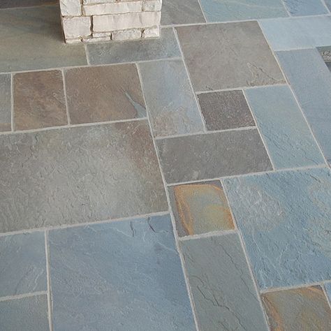 Carport Floor Stone, Blue Flagstone Patio, Carport Floor, House Facelift, Bluestone Paving, Grey Pavers, Decking Fence, Patio Stone, Walkway Design