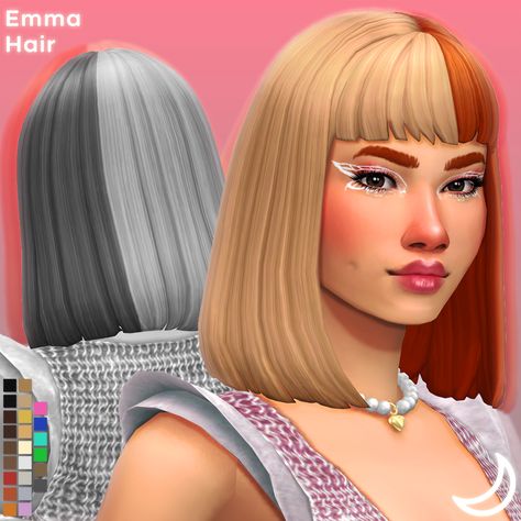 Sims4 Cc Split Hair, Sims 4 Shoulder Length Hair, Sims 4 Split Dye Hair, Emma Langevin, Split Dye Hair, Feminine Hair, Two Color Hair, Sims Download, The Sims 4 Custom Content