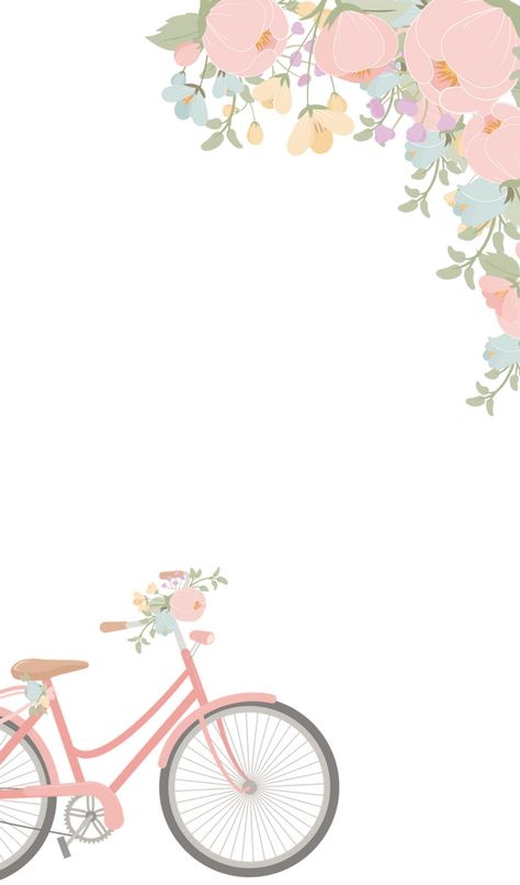 Notepad Wallpaper Aesthetic, Bicycle Background, Bicycle Wallpaper, Pink Floral Background, Floral Watercolor Background, Pink Bicycle, Morning Wallpaper, Flower Background Design, Framed Wallpaper