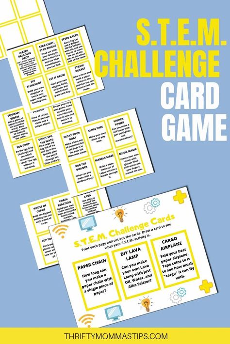 Looking for fun and educational things to keep the kids engaged and learning this summer? Take these free STEM challenge cards now and use them to do various hands on projects to keep kids occupied and learning.  #fun #printables #STEM #elementary #summerfun #parenting #science #technology #crafts Stem Challenge Cards Free Printable, Free Stem Printables, Technology Crafts, Homeschool Notebook, Stem Projects Elementary, Stem Challenge Cards, Stem Printables, Printable Quiet Book, Steam Night