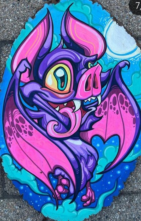 Posca Art Graffiti, Veve Tattoo, New School Tattoo Cartoon, Graffiti Cartoons Doodles, Purple Drawings, New School Art, Neon Art Painting, Bat Art, Posca Art