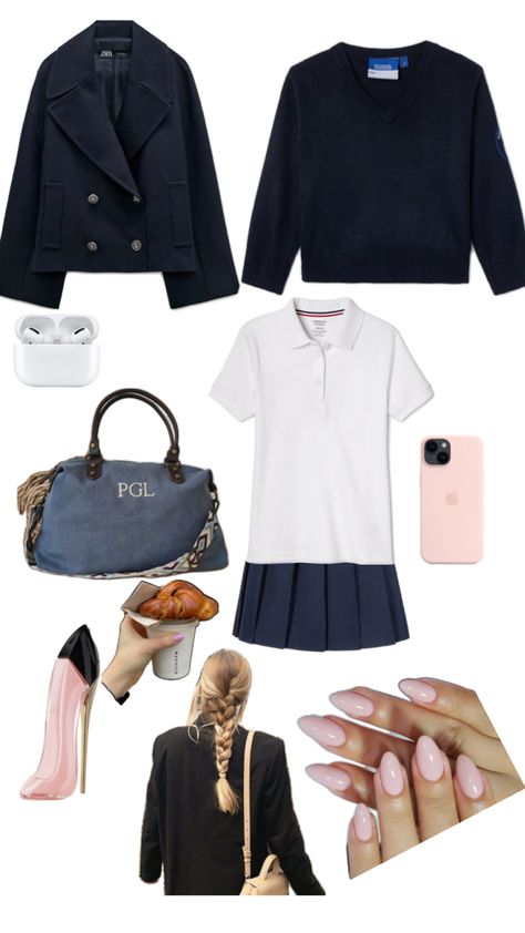 Navy blue Blue School Uniform, Navy Blue Uniform, Blue Uniform, School Uniform Outfits, Rory Gilmore, School Fits, School Outfit, School Outfits, Juicy Couture