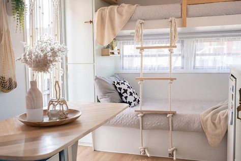 Caravan Bunk Beds, Caravan Bunks, Bunk Ladder, Rv Bunk Beds, Bunk Bed Ladder, Extra Space Storage, Camper Trailer Remodel, Caravan Renovation, Caravan Interior