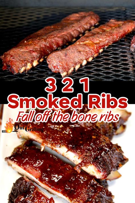 3 2 1 Ribs are fall off of the bone tender where they are smoked for 3 hours, wrapped and cooked for 2 more hours and then finished with sauce for another hour. The results are the most tender ribs you've ever tasted. 3 2 1 Smoked Ribs, 321 Smoked Ribs, 3 2 1 Ribs, Side Dishes For Ribs, Grilled Baby Back Ribs, Fall Off The Bone Ribs, Tender Ribs, Smoked Pork Ribs, Pork Rib Recipes