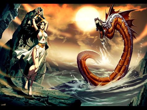 Andromeda & the Kraken Andromeda Mythology, Wrath Of The Titans, Monster Pictures, Monster Photos, Clash Of The Titans, Roman Mythology, Sea Monsters, A Dragon, Greek Gods