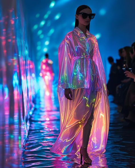 Sprinkle of AI on Instagram: "Bioluminescence 2.0 ✨💖 My new favorite hobby is rerunning all my best prompts in MJ V6 and screaming at my screen whenever it blows my mind again 🤩 It certainly did for my Bioluminescent fashion collection I made for AI Fashion Week 🥰 Wooohaaaaaa 😮 Which one of these splendid outfits would you like to wear? 💜 #sprinkleofai #bioluminescence #midjourneyfashion #midjourneygallery #midjourneycommunity #aiartcommunity #aiartwork #aiart" Tie A Necktie, Led Fashion, Futuristic Fashion, Fashion Inspiration Design, Favorite Hobby, My Mind, Fancy Dress, Fashion Collection, Fashion Statement