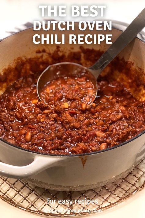 This classic chili made in a Dutch oven is so delicious and perfect for so many occasions. Easy Chili Recipe Dutch Oven, Chili In A Dutch Oven, Dutch Oven Stovetop Recipes, Chilli Dutch Oven Recipes, Easy Dutch Oven Chili, Chili Recipe In Dutch Oven, Easy Chili Recipe Stovetop Simple, Chilli Recipe Dutch Oven, Chili Recipe Dutch Oven One Pot