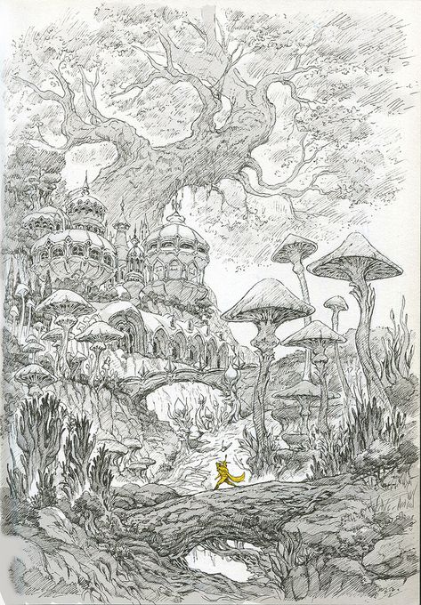 ArtStation - Sketch_fantasy forest_0708, Won Jun Tae Forest Sketch, Forest Drawing, Pen Art Drawings, Landscape Sketch, Fantasy Drawings, Perspective Art, Architecture Drawing Art, Fantasy Forest, Landscape Drawings