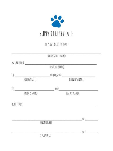 Puppy Birth Certificate | Etsy Puppy Birth Certificate Free Printable, Dog Breeder Setup, Dog Birth Certificate, Pet Birth Certificate, Puppy Birth Certificate, White Gsd, Puppy Space, Dog Breeding Kennels, Dog Breeding Business