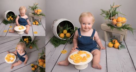 Mom Baby Pictures, Photoshoot Orange, Baby Christmas Photography, Cake Smash Inspiration, Smash Photoshoot, Baby Milestones Pictures, Boys First Birthday Party Ideas, Baby Fruit, 1st Birthday Photoshoot