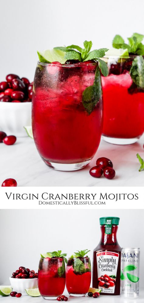 Virgin Cocktail Recipes, Cranberry Mocktail, Drinks With Cranberry Juice, Mojito Recipes, Domestically Blissful, Nonalcoholic Drinks, Berry Cocktail, Winter Cocktails Recipes, Virgin Cocktails