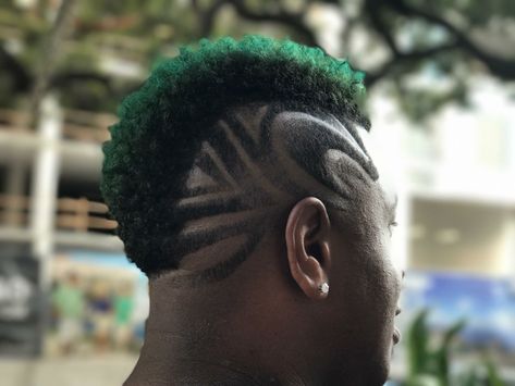 Green Mohawk Fade With Freestyle Design Green Mohawk, Mohawk Fade, Black Guy, Mens Haircuts, Student Body, Hair Colors, Bright Green, Haircuts For Men, Hair Inspo